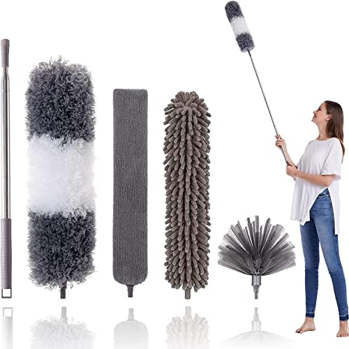 Plumeau télescopique lavable,Balai à poussière pliable,Balai d'angle à manche télescopique, stores meubles, toiles d'araignée 75-250 cm de longueur (lot de 5) Cover