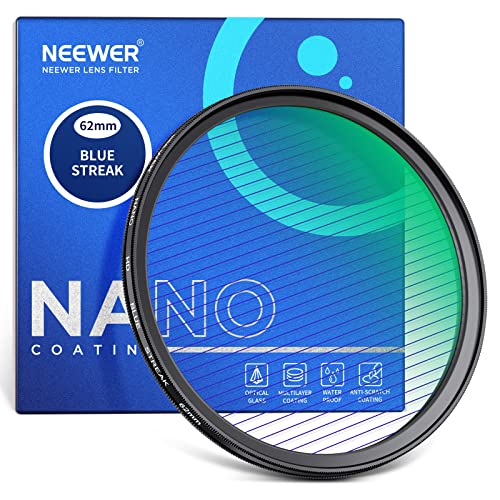 NEEWER 62mm Blue Streak Filter, HD Optical Glass 360° Rotatable Anamorphic Flare Special Effects Lens Filter
