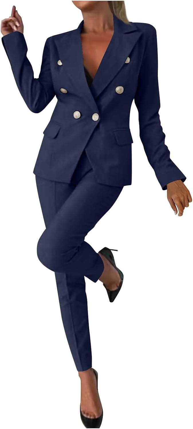 Blazer Sets Women 2 Piece Outfits Dressy Business Casual Outfits Professional Blazer Pantsuits Set for Work Office