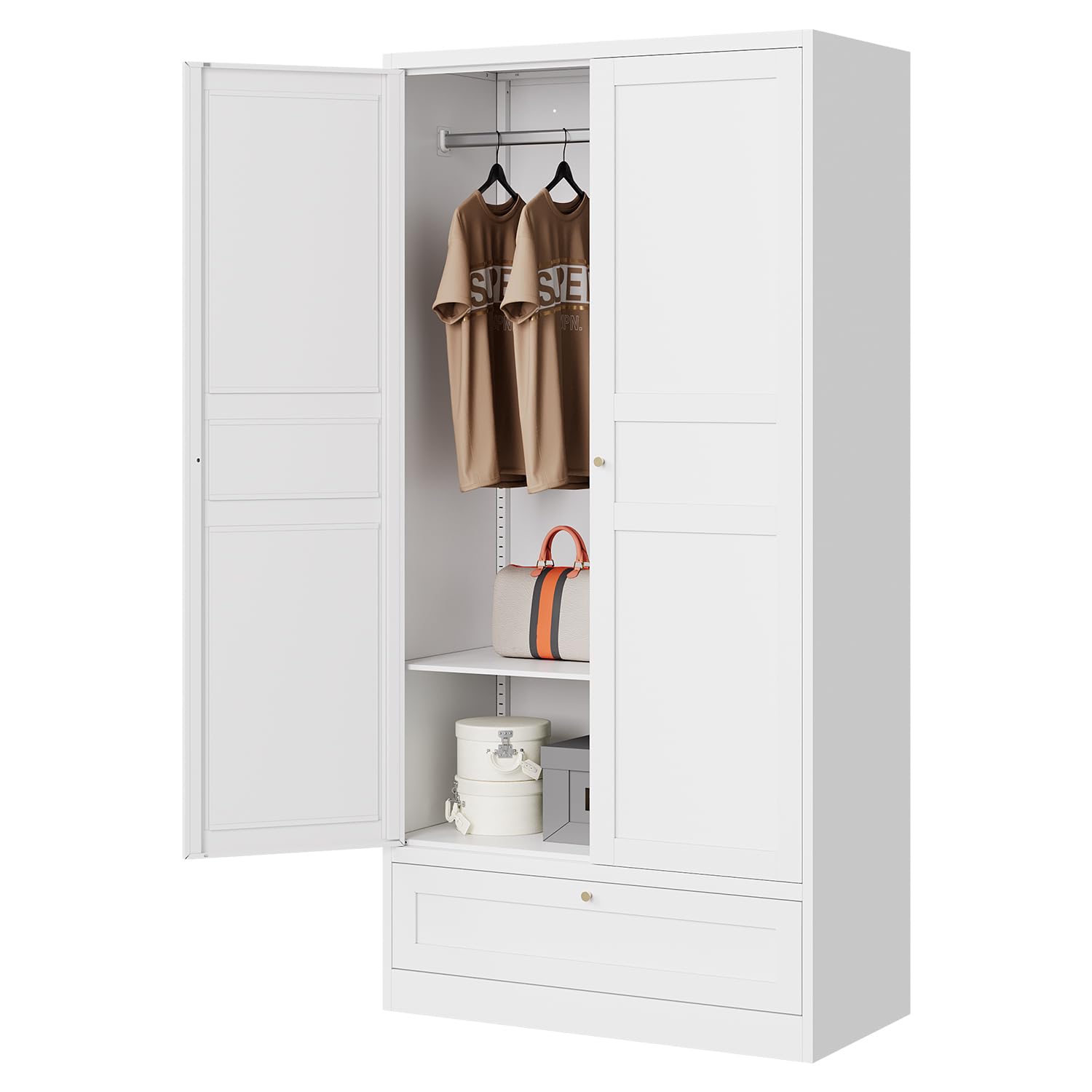 Letaya Wardrobe Closet,72" H Clothing Metal Storage Cabinet with Storage Drawer Adjustable Shelves and Hanging Rod,Bedroom Armoire Cabinet Clothes