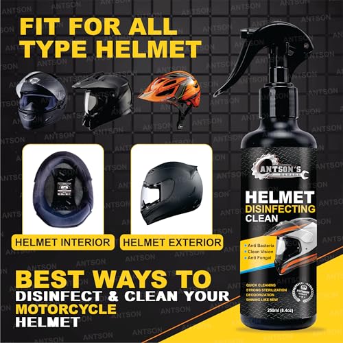 Image of Antson Helmet Cleaner Spray 250 ML, Helmet Interior Cleaner, Anti-Bacterial Spray for Helmet, Visor Cleaner, Anti-Bacterial Formula Protects Hair Loss and fungal infections (250 ml)