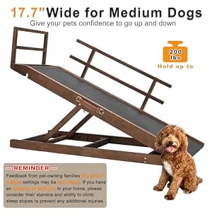 Dog Ramp for Bed 30 inches High, Meulbaty Dog Ramps for Bed/Couch, Easy Set-Up Folding Dog Bed Ramp for Small Large Dog/Cat, Adjustable Wooden Pet Ramp from 17" to 31", Hold Up to 200lb - Brown