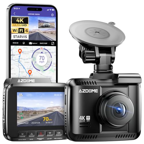 AZDOME 4K WiFi dashcam met GPS autocamera met 170° groothoeklens, nachtzicht, loop-opname,...