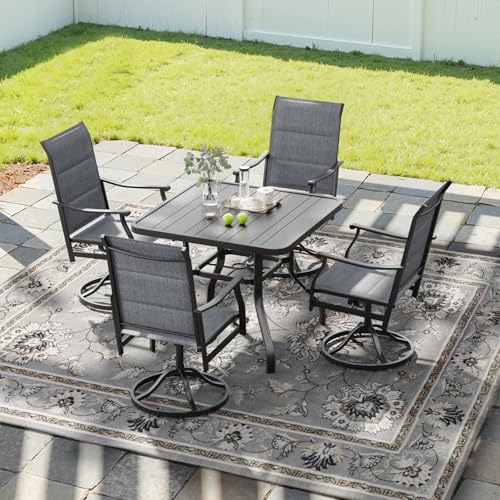 Image of Soohow Patio Dining Set for 4, 5-Piece Outdoor Table and Chairs Set, 4 x Swivel Outdoor Dining Chairs with Paded Textilene and 35 inchx35 inch Patio Table with 1.57 inch Umbrella Hole for Poolside, Backyard