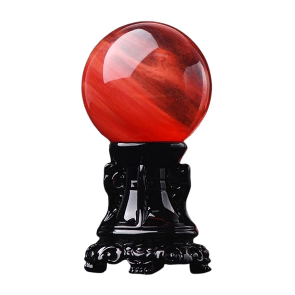 AUOQKQUT Red Crystal Ball Smelting Stone Ornaments Feng Shui Divination Sphere for Photography Decoration,5~6cm