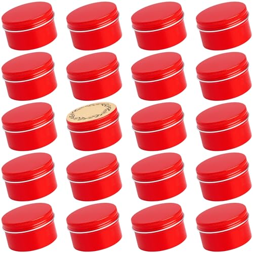 24 Pack 4oz/120ml Screw Top Aluminum Tin Jars with Screw Lids and Blank Labels - Refillable 120ml Metal Containers for Lip Balms, Candles, Salves, Spices, Crafts(Red)