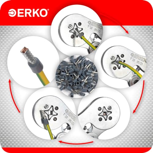 ERKO Aderendhülsen Aderquerschnitt 0,14 mm2 Länge 6 mm 100 Stück professionelle Kabelschuhe aus galvanisch verzinktem Kupfer mit Polyamidisolierung, Kabel Steckverbinder für Elektriker