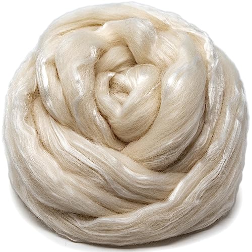 Merino and Rayon Derived from Bamboo Fiber Blend. Super Soft Combed Top Roving for Hand Spinning, Needle Felting, Wet Felting, soap Making and Dryer Balls. Natural White