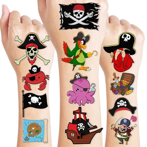 96PCS Pirate Pre-Cut Temporary Tattoos – Cute Pirate Ship, Mermaid, and Treasure Designs – Party Favors, Birthday Supplies, Classroom Rewards & Halloween Gifts