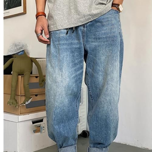 Men’S Retro Streetwear Loose Fit Harem Denim Cargo Trousers Button Fly Midweight Light Wash Casual Full Length Jeans3