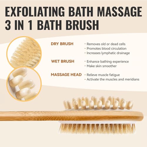 Ithyes Bath Brush Back Scrubber Long Handle Body Brushes for Shower,Back Washer,Natural Bristle,Massage Brush,Dry Brush,Shower Back Scrubber,Body Brush Lymphatic Drainage,exfoliating for Men,Women - Image 3