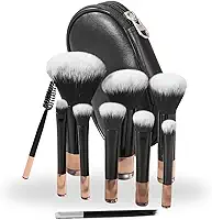 Kit 10 Pincéis De Maquiagem Com Estojo Para Viagem – Cerdas Macias, Travel Size, Necessaire inclusa, Mini Pincéis Para Base, Blush, Pó, Sombras e Corretivo, Portátil e Multifuncional (Preto)