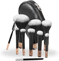 Kit 10 Pincéis De Maquiagem Com Estojo Para Viagem – Cerdas Macias, Travel Size, Necessaire inclusa, Mini Pincéis Para Base, Blush, Pó, Sombras e Corretivo, Portátil e Multifuncional (Preto)
