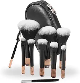 Kit 10 Pincéis De Maquiagem Com Estojo Para Viagem – Cerdas Macias, Travel Size, Necessaire inclusa, Mini Pincéis Para Base, Blush, Pó, Sombras e Corretivo, Portátil e Multifuncional (Preto)