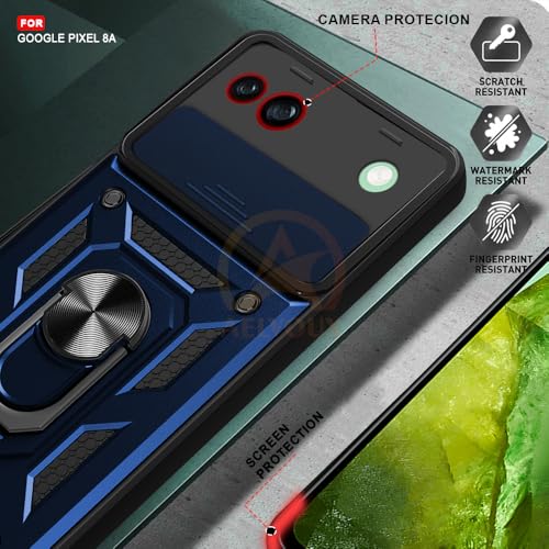 Image of Armor Bumper Back Cover Case for Google Pixel 8A Rotating Camera Cover, Ring Holder & Kickstand | Heavy Duty & 360 Degree Protection Google Pixel 8A Back Cover (Blue)