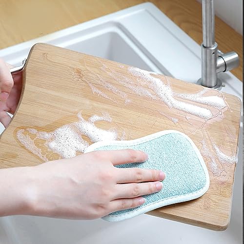 Image of 4 Pack Kitchen Scrub Sponge Dual Action Washing Up Cleaner Heavy Duty Scouring Pads Household Cleaning Wash Cloth (4)