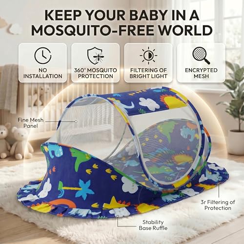 Image of StarAndDaisy Baby Mosquito net for Baby, Portable Baby Lounger for Kids, Sleeping POD Breathable mesh Mosquito Net. (Dino)
