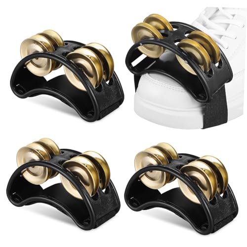 HANABASS 4pcs Double Row Foot Tambourine Metal for Adults Boys and Girls Music Instruments