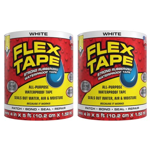 Flex Tape Strong Rubberized Waterproof Tape, White, 4 in x 5 ft, 2-Pack