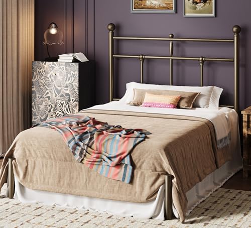 Image of SHA CERLIN Twin Size Metal Platform Bed Frame with Victorian Vintage Headboard /Under Bed Storage /No Box Spring Needed /Easy Assembly /Noise Free /Mattress Foundation /Gold