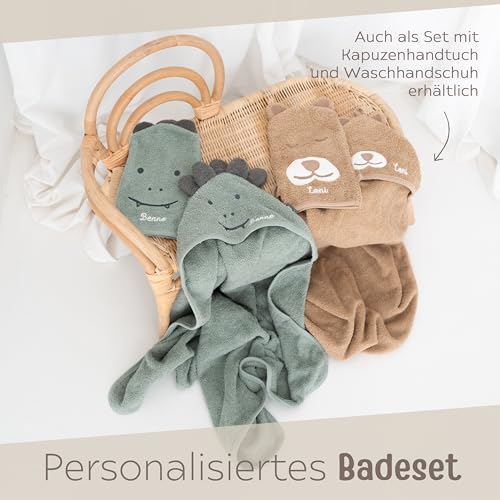wunderwunsch Jollein Kapuzenhandtuch Baby als Geschenk zur Geburt, personalisiert mit Wunschnamen, Babyhandtuch, Babytuch, Bademantel für Babies, individualisiert mit Namen (Bär, mit Name)