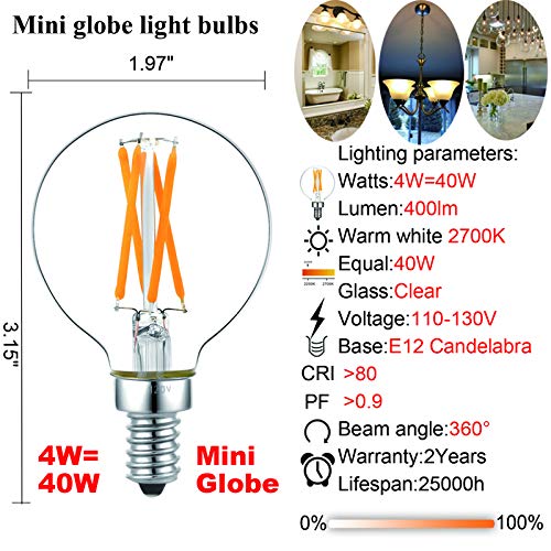 Image of LiteHistory G16.5 E12 Candelabra Bulb 40 watt,Warm Light Bulbs,2700K,6Pack