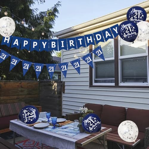 Yontree 21st Birthday Decorations - Blue Silver Banner, Bunting, Flags, Swirls, Balloons for Boys' 21st Party - Image 4