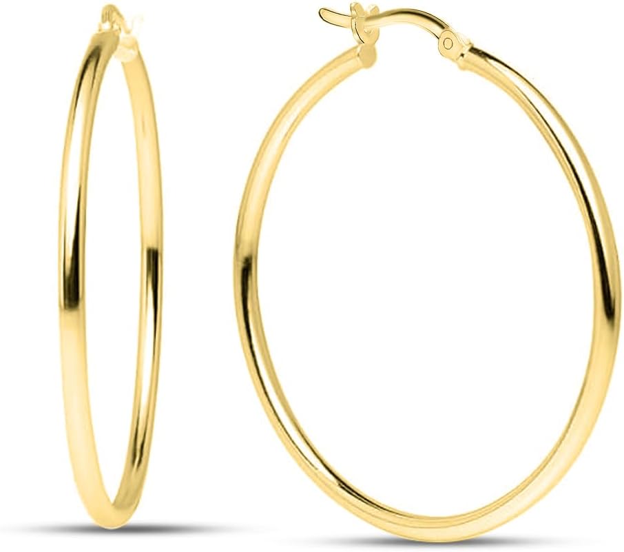 Charmsy 925 Sterling Silver Hoop Earrings for Women | 14K Gold-Plated 2.5mm Tube Classic Hoop Earrings | Women's Click-Top Earring Hoops | Size 15/20/25/40MM
