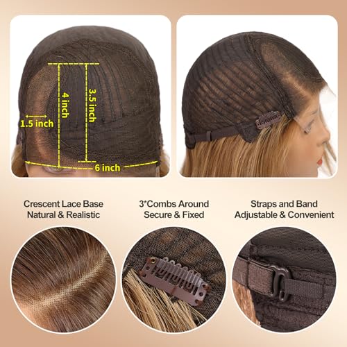Image of RSY 18 Inch Ombre Golden Brown Human Hair Wigs for Women,Wig with Side Bangs,Wear Natural Realism,Real Hair Wigs,Blonde Human Hair