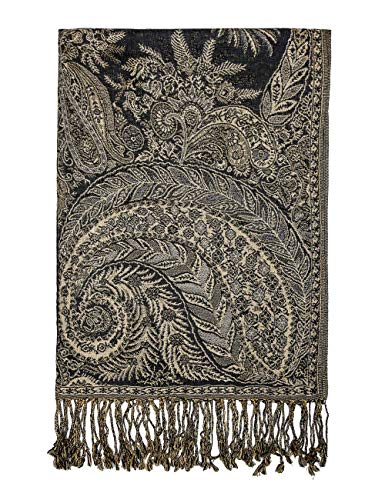 Pashmina Scarf for Women Warm Wrap Feel Shawl Paisley Hijab in Rich Colours with Fringes4
