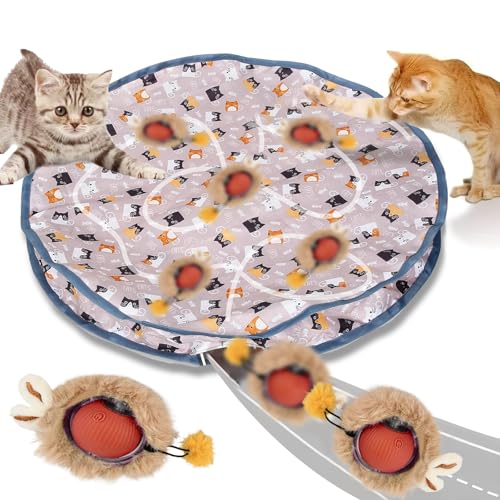 Mapille Jouet de Balle Interactif pour Chat, Automatique Jouet Interactif, Tapis avec Balle Interactive Chat, Jouet Interactif de Chasse 2 en 1 pour Chatde...