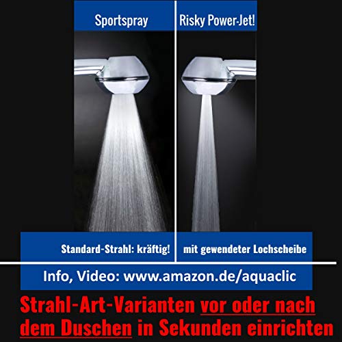 Handbrause SwissClima BLACK WOW! für Durchlauferhitzer und Duschende, die unter tiefem Wasserdruck leiden: kräftiger Strahl, druckerhöhend, hygienisch, kalkfrei, umweltschonende Eco-Verchromung