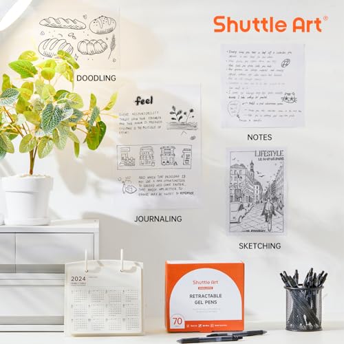 Image of Shuttle Art Black Gel Pens, 70 Pack Retractable Medium Point Rollerball Gel Ink Pens Smooth Writing with Comfortable Grip for Office School Home Work
