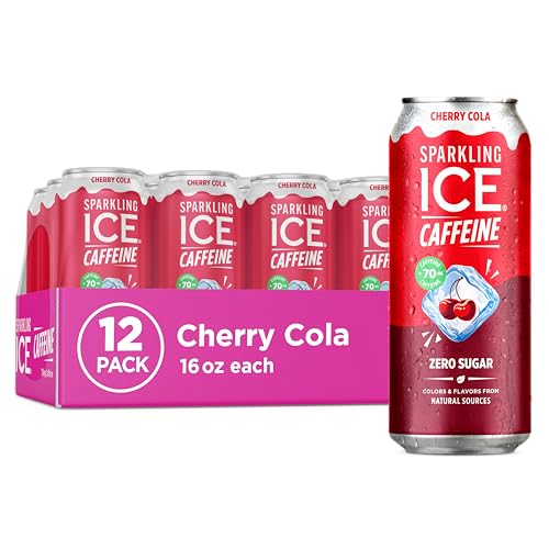 Image of Sparkling Ice Caffeine Soda Shoppe Cherry Cola Perfectly Caffeinated Sparkling Water with 70mg Caffeine, Zero Sugar, with Antioxidants and Vitamins, 16 fl oz Cans (Pack Of 12)