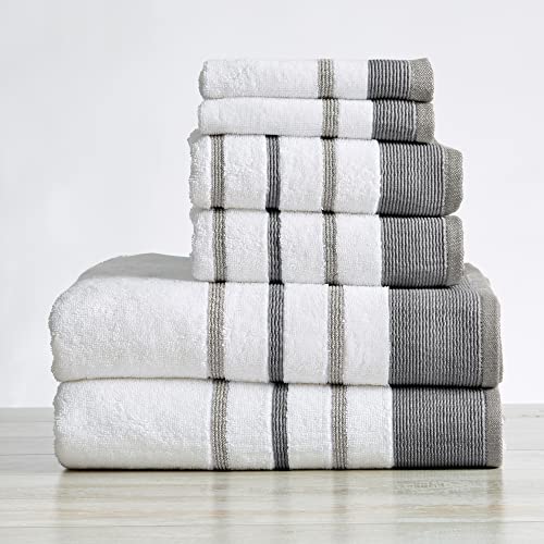 Great Bay Home, Towel, Cotton Towel, 500 Gsm Includes Bath Towels, Hand Towels And Washcloths, Noelle Collection, Dark Grey/Light Grey #TOP4