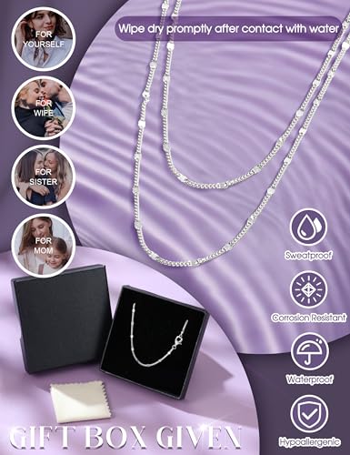 CASSIECA Silberkette Damen 925 Ohne Anhänger 925 Sterlingsilber Damen Halskette Kette Choker Platte Dünn Robust Wasserfester 1,2mm Silber Schmuck 41cm