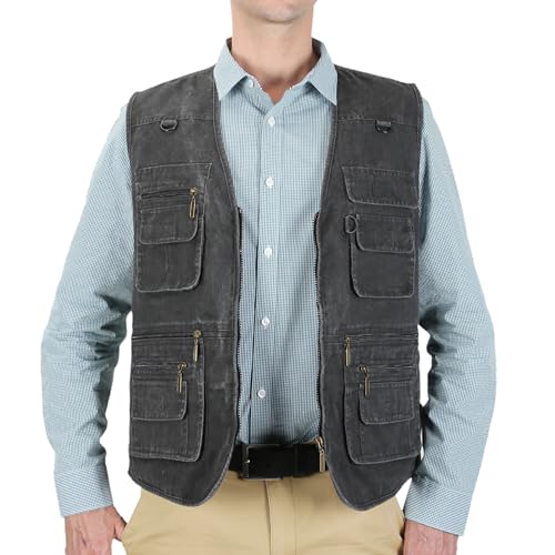 Image of Men's Stone Washed Denim Multi-pocketed Fishing Work Outerwear Vest