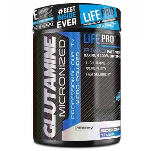 Life Pro Glutamine 500gr | Suplemento deportivo de glutamina para contribuir al crecimiento muscular y evitar el catabolismo – L-Glutamina para la recuperación muscular