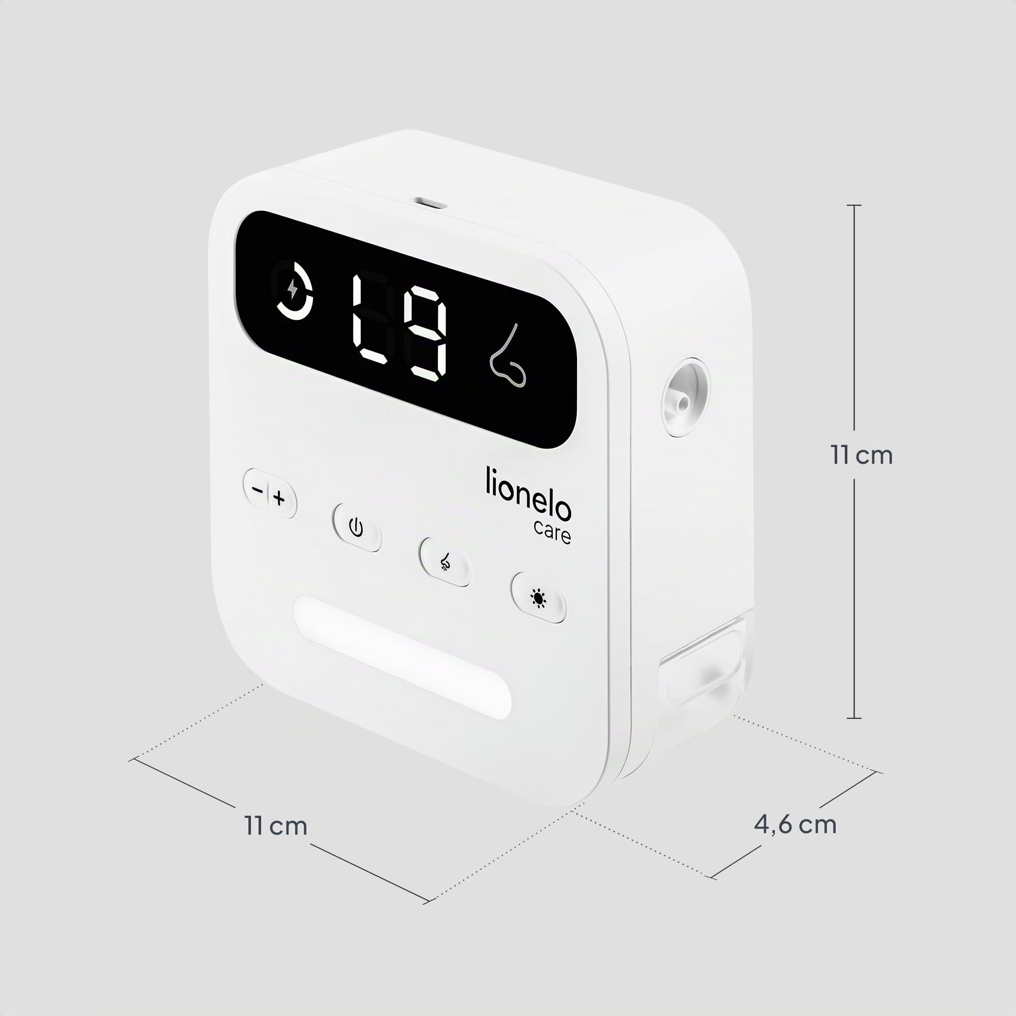 LIONELO BabyAir Flow Aspirateur Nasal Électrique Bébé Sans Fil | 9 Niveaux D’Aspiration | Débit 7,5 L/Min | 3 Embouts Silicone + 6 Filtres | Lumière Nocturne | Autonomie 2,5 H | Recharge USB-C