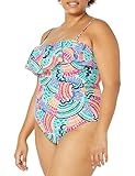 La Blanca Women's Ruffle Bandeau One Piece Swimsuit, Multi//Waves of Color, 6