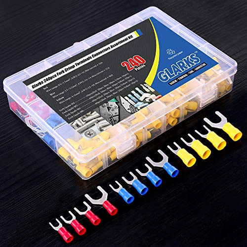 Glarks 240Pcs 22-16/16-14/12-10 Gauge Fork Spade Quick Splice Crimp Terminals Connectors Assortment Kit #TOP6