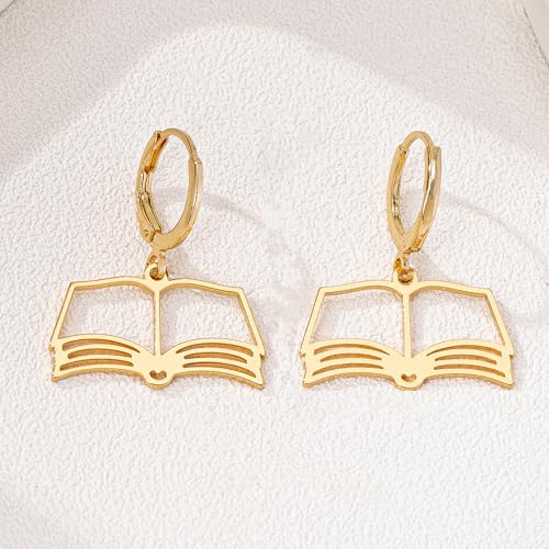Gold Book Earrings Fun Hollow Book Hoop Earrings Book Lovers Librarian Teacher Graduation Back to School Novelty Jewelry3