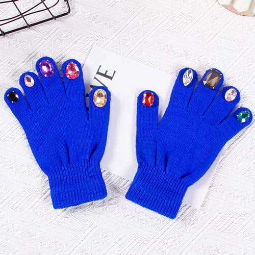 1 Pair Assorted Color Crystal Ornament Winter Knit Gloves Creative Crochet Full Finger Warm Mittens for Girl Boy Women2
