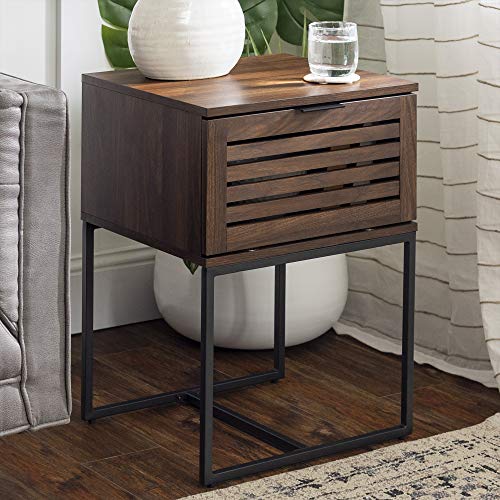 WE Furniture 18" Modern Slat Door Side Table-Dark Walnut Mesa Auxiliar Cover