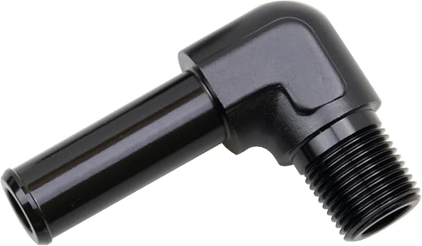 Aluminum 90 Degree 3/8 NPT Male to 5/8"15.8mm Hose Barb Push On Fitting Adapter, Black