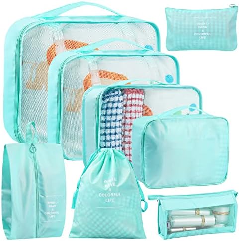 GOOGIT Set 8 Pièces Sacs Organisateur Rangement Valise Bagage pour les Vacances Voyage Vêtements Chaussures Cubes d'emballage Packing Cubes (Gris Clair