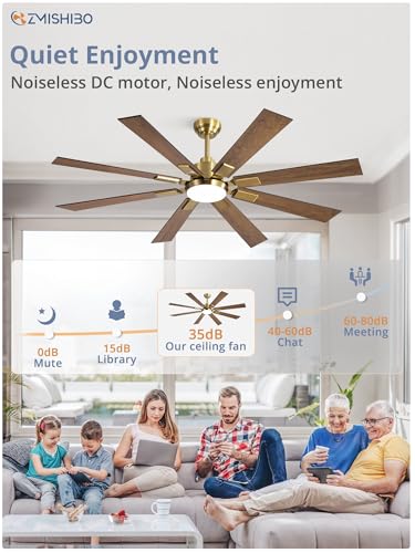 Image of ZMISHIBO 62 Inch Black and Gold Ceiling Fans with Lights and Remote, Indoor /Outdoor Ceiling Fan for Patio Living Room, 6 Speed Reversible Quiet DC Motor, 3 CCT, Dual Finish Blades