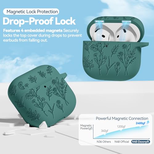Image of for Airpods 4 Case with Magnetic Lid, Ekoonpft Flower Engraved Cases for Apple AirPods 4th Generation 2024, Soft Silicone Cover for Women Girly with Cleaning Kit & Keychain, Shockproof