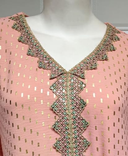 Boedaty Muslim Abaya Dresses for Women V Neck Kaftan Islamic Prayer Robe Embroidered Bronzing Dress Holiday Evening Dress4