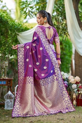 Image of SWORNOF Women's kanjivaram banarasi silk saree Zari Woven for festival Wedding silk with rich pallu Design sarees for women with Unstitched blouse piece